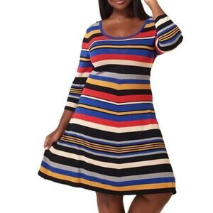 Maree Pour Toi Colorful Striped Lightweight Knit 3/4 Sleeve Scoop Neck Dress 18